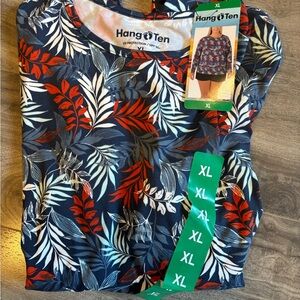 Hang Ten Red and Blue Leaf Print Top